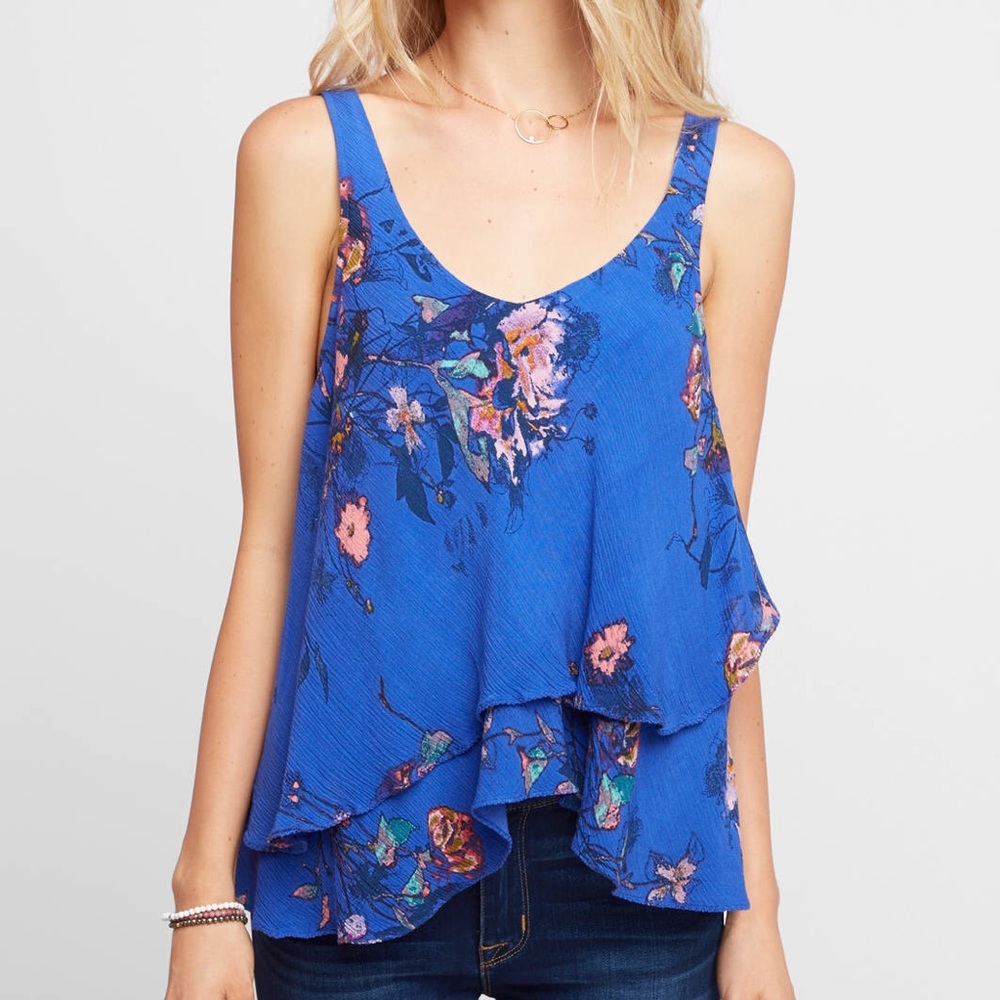 Free people royal blue floral Tank Sz S